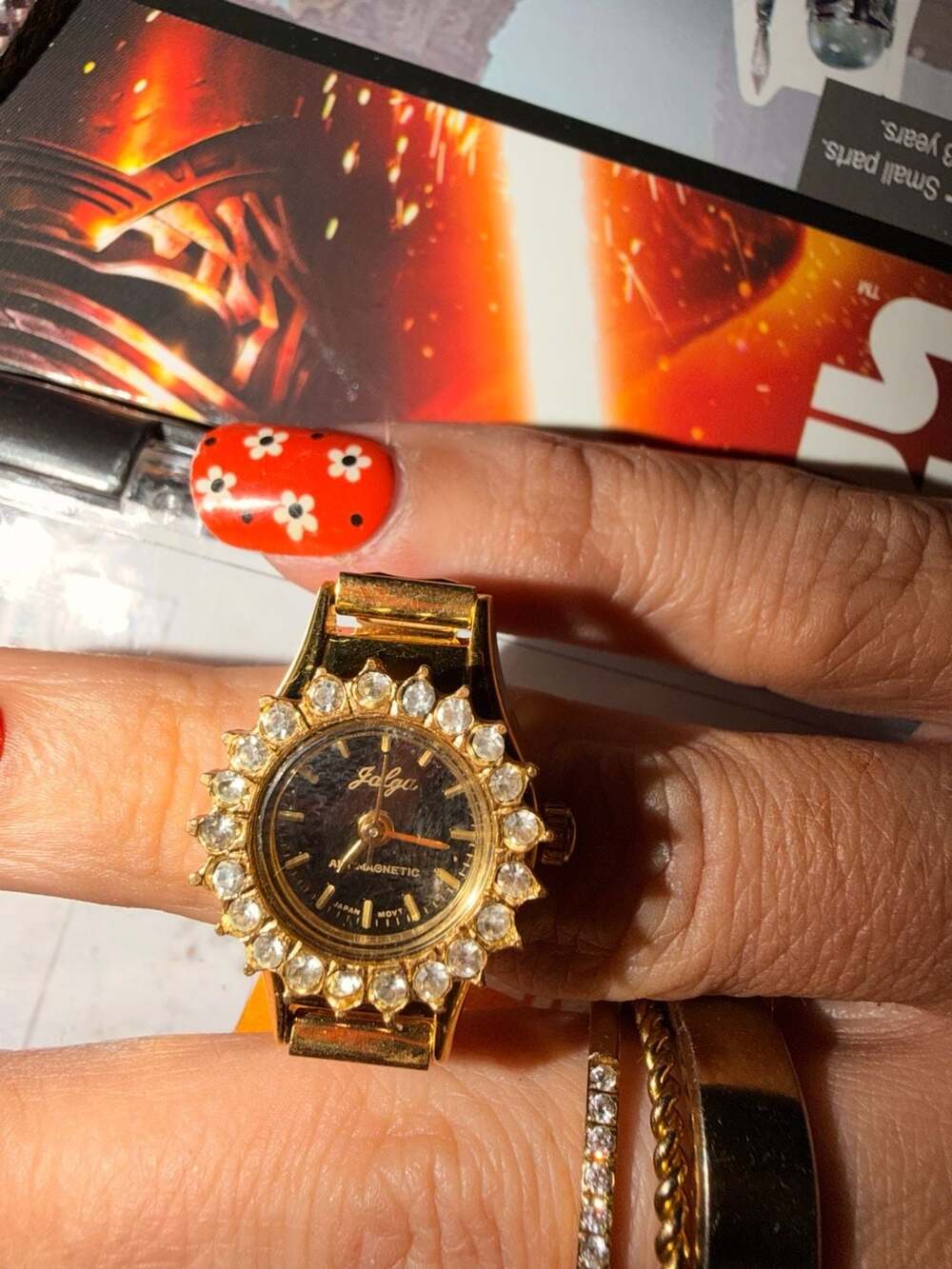 Jalga Gold Tone Anti Magnetic Rhinestone Bezel Watch Ring
